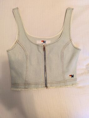 Aviator Nation Denim Zip-Front Crop Tank